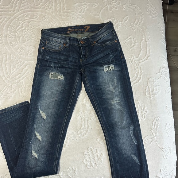 Seven7 Denim - Seven7 Women's Distressed Dark Blue Jeans